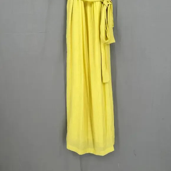 Victoria Sophia Dress Large Yellow Midi Pockets Belted Ruffle Cottage Boho Flowy - Picture 7 of 11
